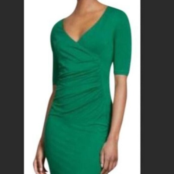 Boden Ruth Faux Wrap Ruched V Neck Casual Half Sleeve Midi Knit Stretch Dress - Picture 2 of 9